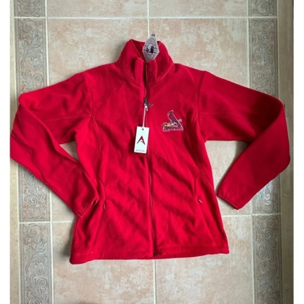 Antigua Ice Red fleece Jacket front zipper‎ Cardinals MLB women's size Small